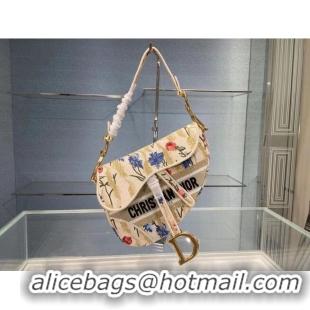 Discount DIOR Beige Multicolor Dior Hibiscus Metallic Thread Embroidery SADDLE BAG M0446C Beige