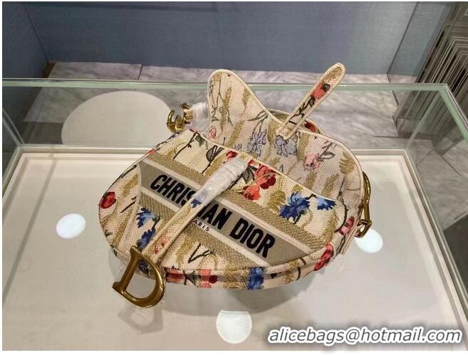 Discount DIOR Beige Multicolor Dior Hibiscus Metallic Thread Embroidery SADDLE BAG M0446C Beige