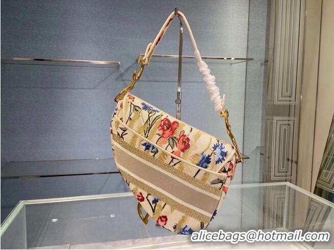 Discount DIOR Beige Multicolor Dior Hibiscus Metallic Thread Embroidery SADDLE BAG M0446C Beige