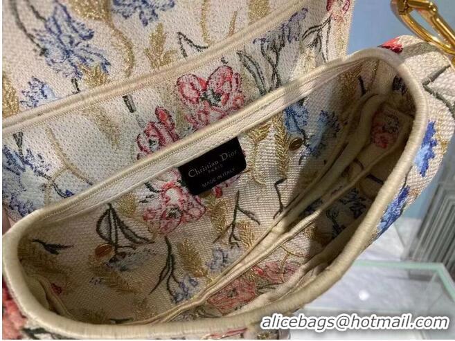 Discount DIOR Beige Multicolor Dior Hibiscus Metallic Thread Embroidery SADDLE BAG M0446C Beige