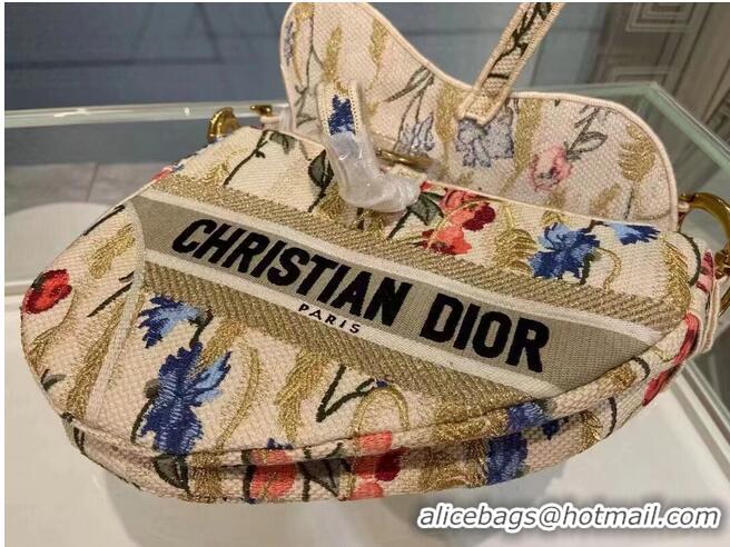 Discount DIOR Beige Multicolor Dior Hibiscus Metallic Thread Embroidery SADDLE BAG M0446C Beige