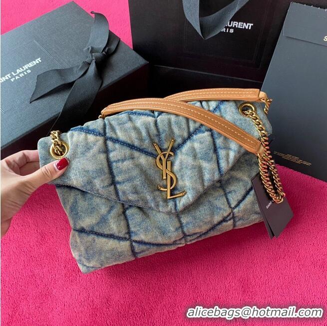 Best Price Yves Saint Laurent Loulou Puffer Small Denim Bag Y577476 Blue