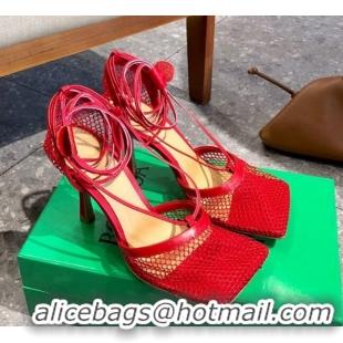 Good Quality Bottega Veneta Lambskin Mesh Sandals 9cm 0107102 Red