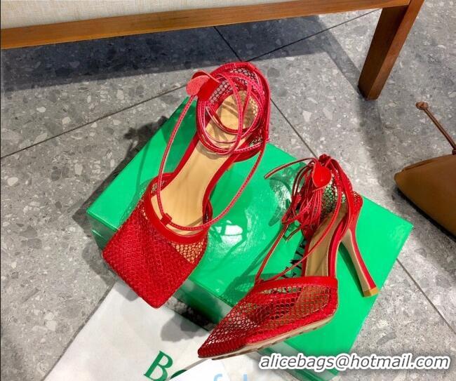 Good Quality Bottega Veneta Lambskin Mesh Sandals 9cm 0107102 Red