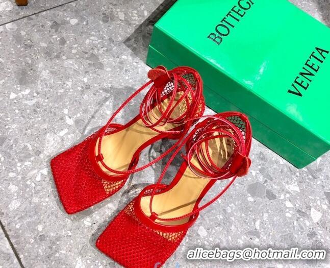 Good Quality Bottega Veneta Lambskin Mesh Sandals 9cm 0107102 Red