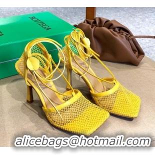 Top Quality Bottega Veneta Lambskin Mesh Sandals 9cm 107102 Yellow