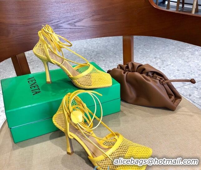 Top Quality Bottega Veneta Lambskin Mesh Sandals 9cm 107102 Yellow