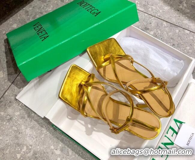 Super Quality Bottega Veneta Stretch Lambskin Strap Sandals 9cm 107106 Gold