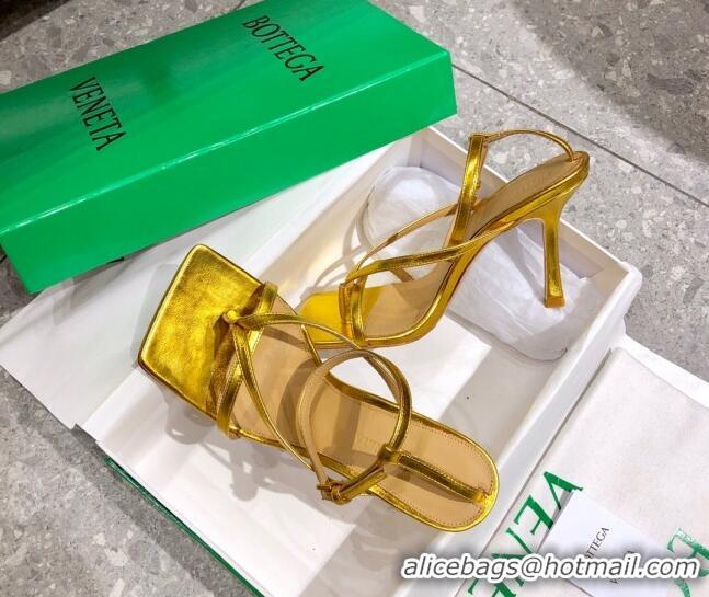 Super Quality Bottega Veneta Stretch Lambskin Strap Sandals 9cm 107106 Gold