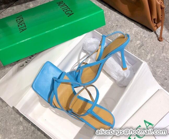 New Style Bottega Veneta Stretch Lambskin Strap Sandals 9cm 107106 Sky Blue