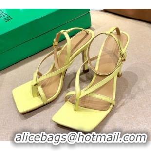 Grade Quality Bottega Veneta Stretch Lambskin Strap Sandals 9cm 107106 Pearl Yellow