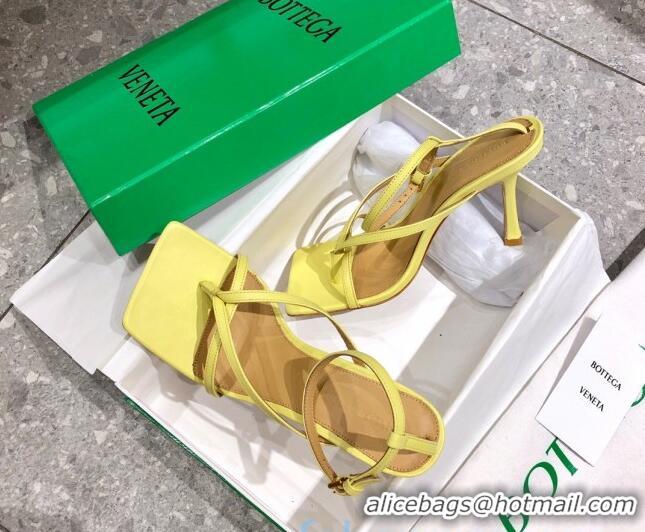 Grade Quality Bottega Veneta Stretch Lambskin Strap Sandals 9cm 107106 Pearl Yellow