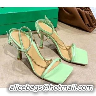 Low Price Bottega Veneta Stretch Lambskin Chain Sandals 9cm 010839 Green