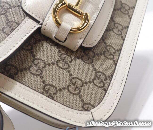 Cheapest Gucci GG Canvas 1955 Horsebit Mini Shoulder Bag 602205 White 2021