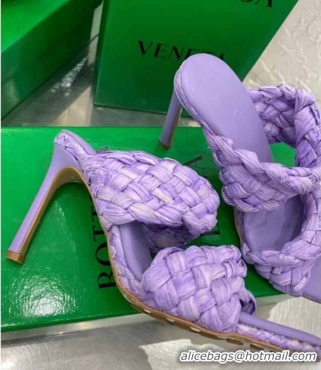 New Design Bottega Veneta The Curve Raffia Heel Sandals 9.5cm 030910 Lavender Purple