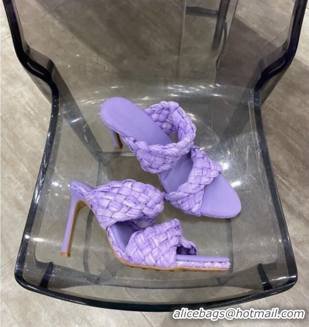 New Design Bottega Veneta The Curve Raffia Heel Sandals 9.5cm 030910 Lavender Purple