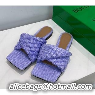 Unique Grade Bottega Veneta Stretch Raffia Flat Slide Sandals 030933 Lavender Purple