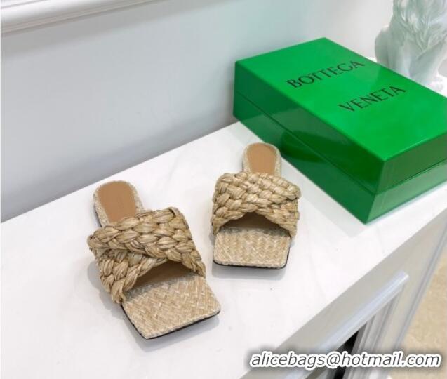 Best Price Bottega Veneta Stretch Raffia Flat Slide Sandals 030933 Beige