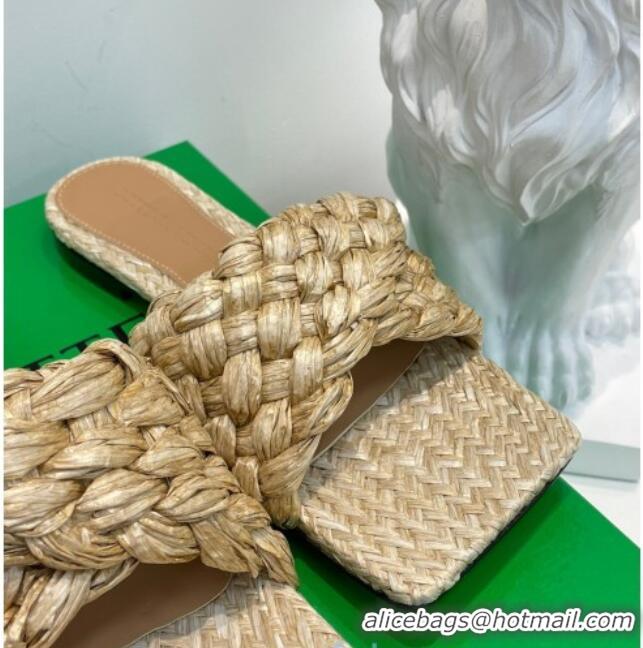 Best Price Bottega Veneta Stretch Raffia Flat Slide Sandals 030933 Beige