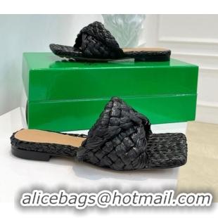 Affordable Price Bottega Veneta Stretch Raffia Flat Slide Sandals 030933 Black