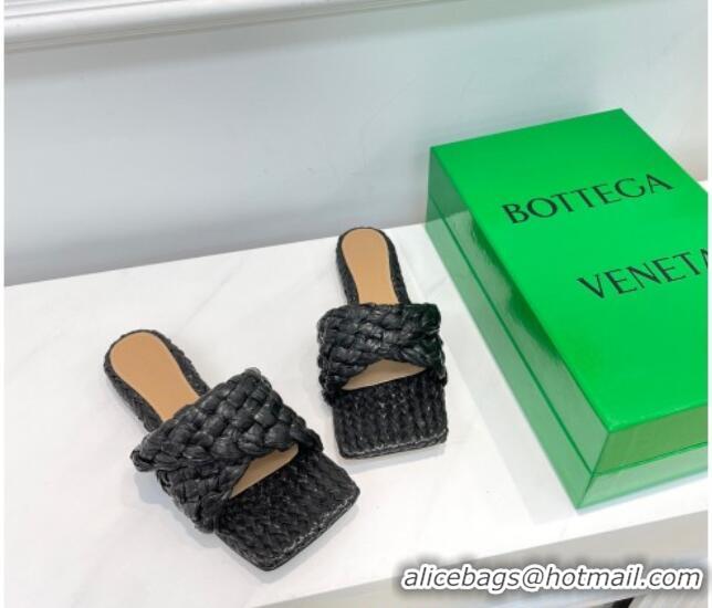 Affordable Price Bottega Veneta Stretch Raffia Flat Slide Sandals 030933 Black