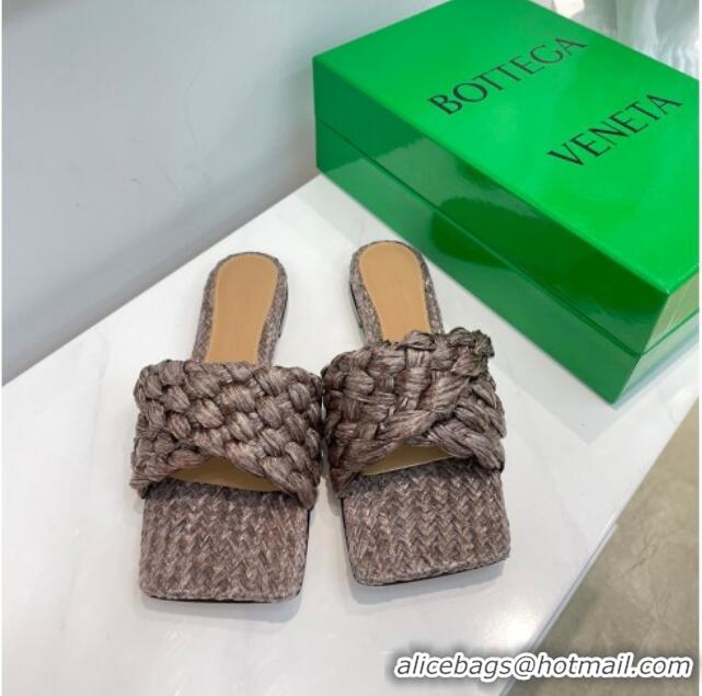 Low Cost Bottega Veneta Stretch Raffia Flat Slide Sandals 030933 Light Brown