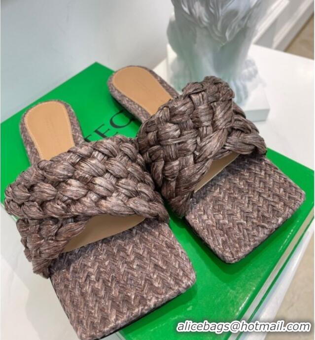 Low Cost Bottega Veneta Stretch Raffia Flat Slide Sandals 030933 Light Brown