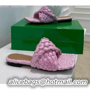 Discount Design Bottega Veneta Stretch Raffia Flat Slide Sandals 030933 Pink