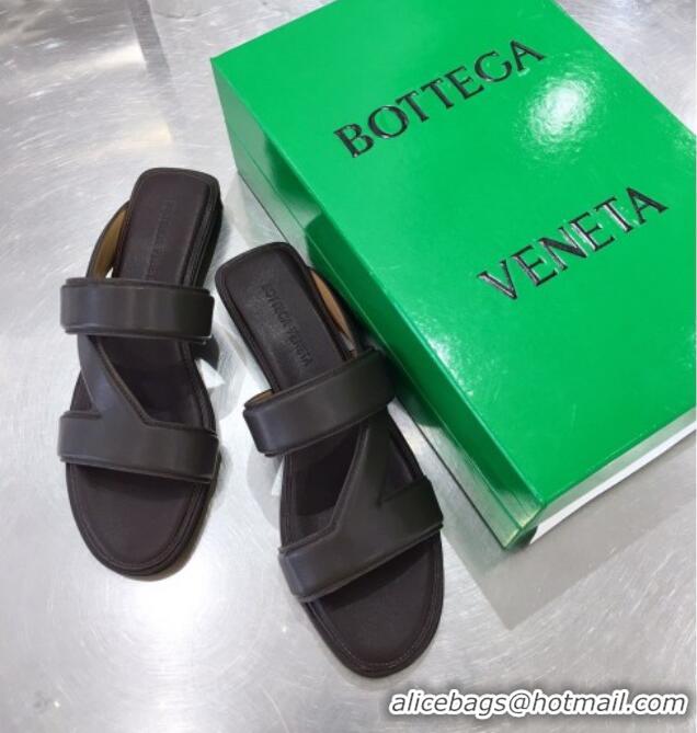 Best Product Bottega Veneta Band Calfskin Flat Sandals 033142 Dark Brown