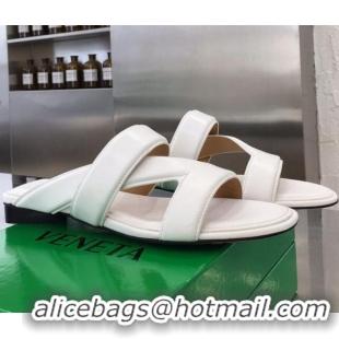 New Design Bottega Veneta Band Calfskin Flat Sandals 033144 White