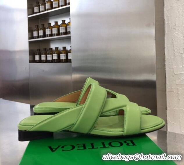 Super Quality Bottega Veneta Band Calfskin Flat Sandals 033144 Green