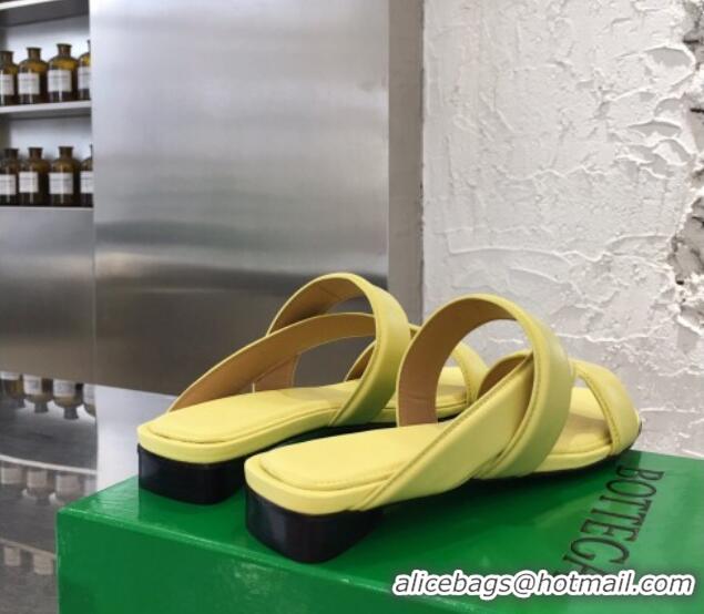 Top Quality Bottega Veneta Band Calfskin Flat Sandals 033144 Yellow