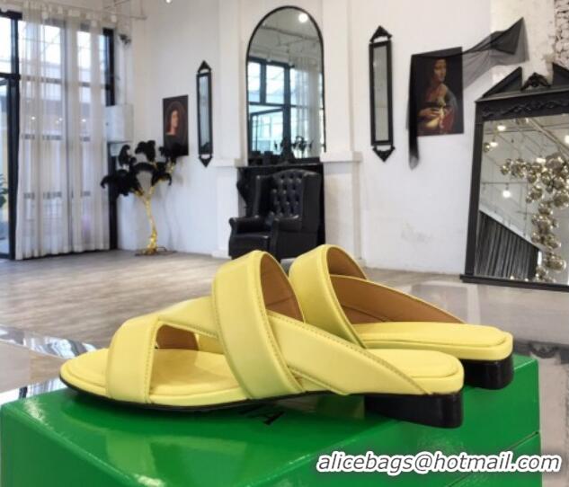 Top Quality Bottega Veneta Band Calfskin Flat Sandals 033144 Yellow