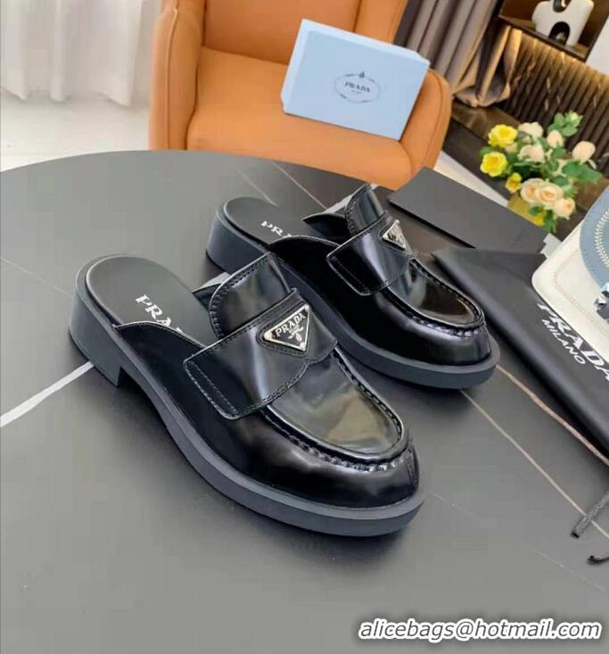 Best Grade Prada Original Leather LOAFERS P1926 Black