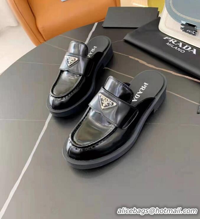 Best Grade Prada Original Leather LOAFERS P1926 Black