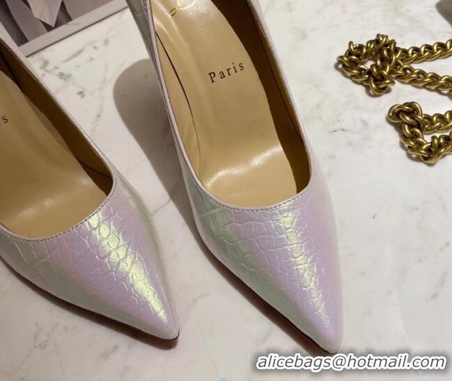 Perfect Christian Louboutin Snakeskin Embossed Leather 8.5cm Pumps 030814 Light Purple 