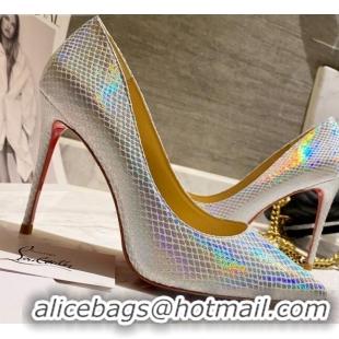 Super Quality Christian Louboutin Iridescent Fabric 8.5cm Pumps 030819 Silver