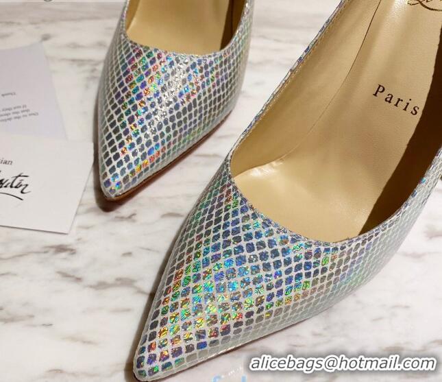 Super Quality Christian Louboutin Iridescent Fabric 8.5cm Pumps 030819 Silver