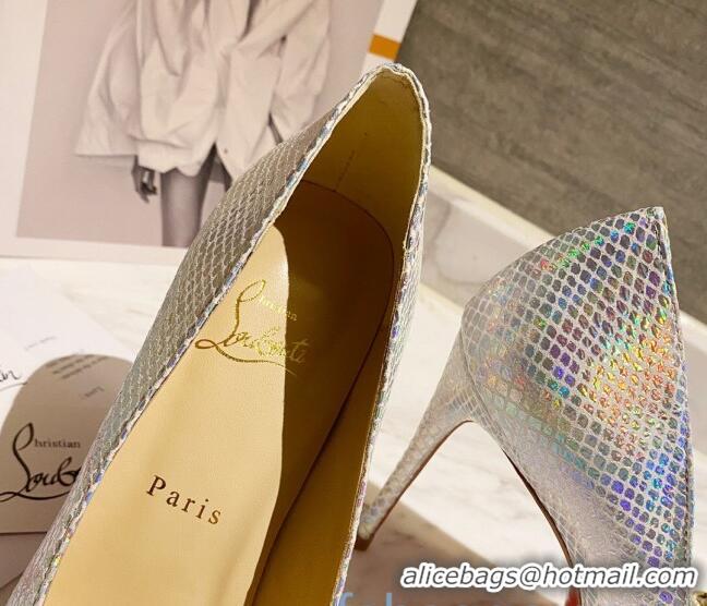 Super Quality Christian Louboutin Iridescent Fabric 8.5cm Pumps 030819 Silver