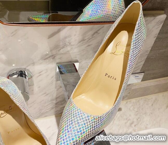 Super Quality Christian Louboutin Iridescent Fabric 8.5cm Pumps 030819 Silver