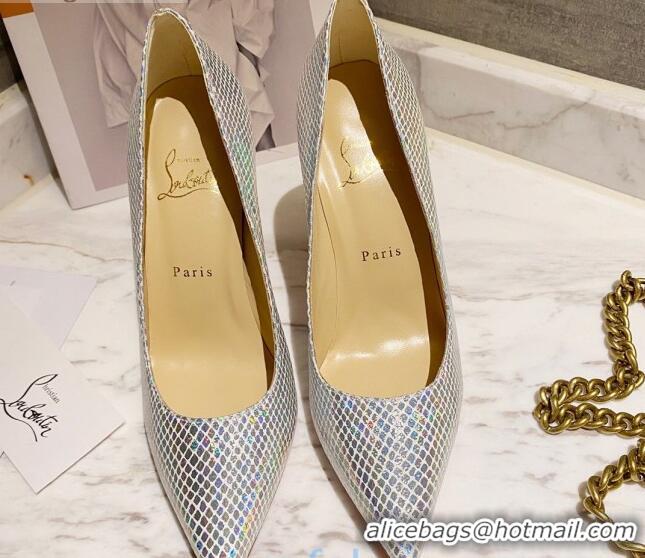 Super Quality Christian Louboutin Iridescent Fabric 8.5cm Pumps 030819 Silver