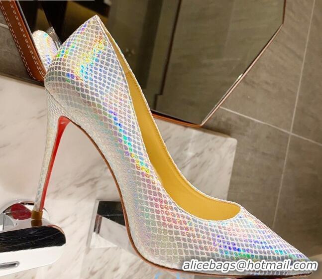 Super Quality Christian Louboutin Iridescent Fabric 8.5cm Pumps 030819 Silver