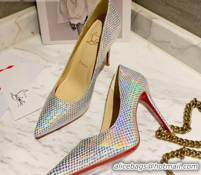 Super Quality Christian Louboutin Iridescent Fabric 8.5cm Pumps 030819 Silver