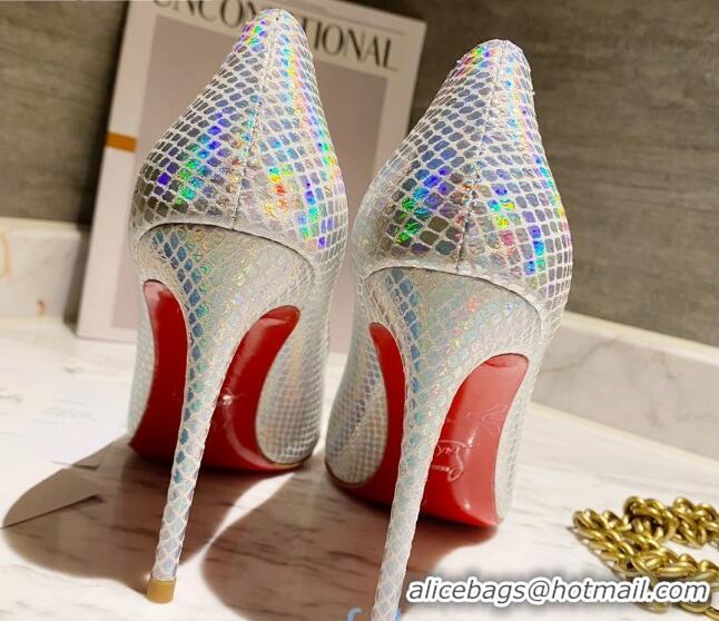 Super Quality Christian Louboutin Iridescent Fabric 8.5cm Pumps 030819 Silver