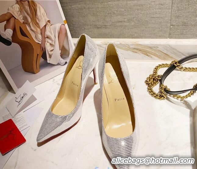 Low Cost Christian Louboutin Lizard Embossed 8.5cm Pumps 030819 Silver