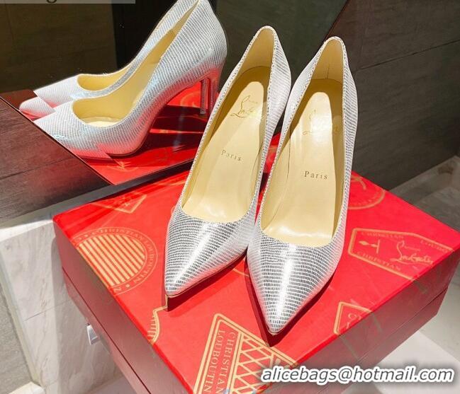 Low Cost Christian Louboutin Lizard Embossed 8.5cm Pumps 030819 Silver