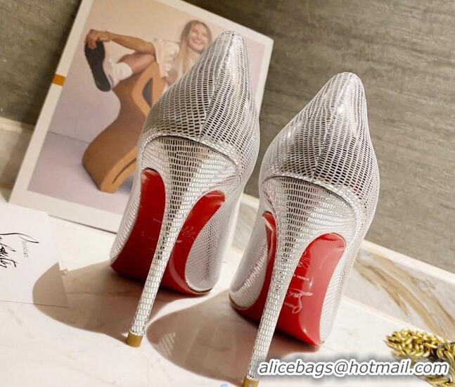 Low Cost Christian Louboutin Lizard Embossed 8.5cm Pumps 030819 Silver