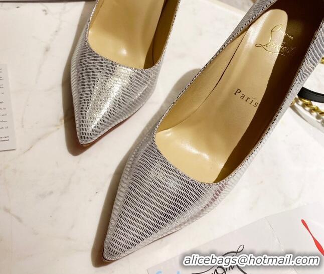 Low Cost Christian Louboutin Lizard Embossed 8.5cm Pumps 030819 Silver