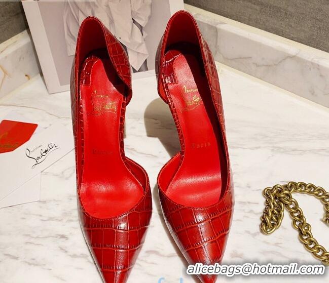 Unique Grade Christian Louboutin Stone Embossed Calfskin 8.5cm Pumps 030819 Red