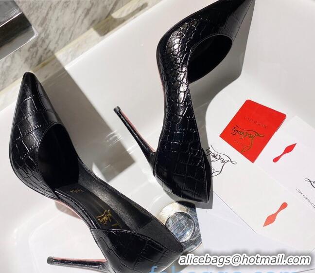 Best Quality Christian Louboutin Stone Embossed Calfskin 8.5cm Pumps 030819 Black